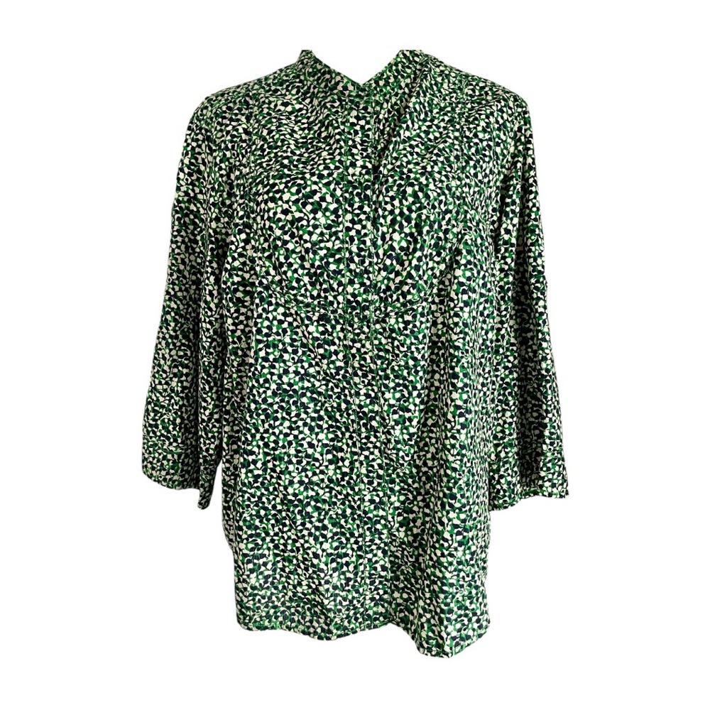 Vintage Liz Claiborne Blouse long sleeve with Tabs Green Floral 2x